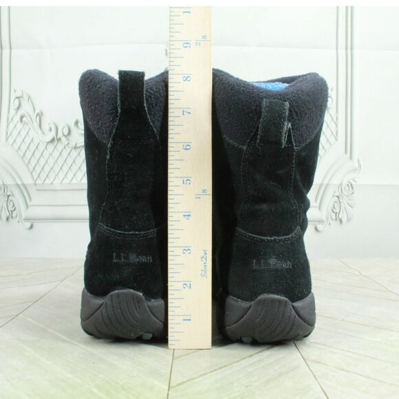 LL Bean Black Suede Pull On Side Zip Insulated Mid Calf Winter Boots Size 7 M - Picture 5 of 9